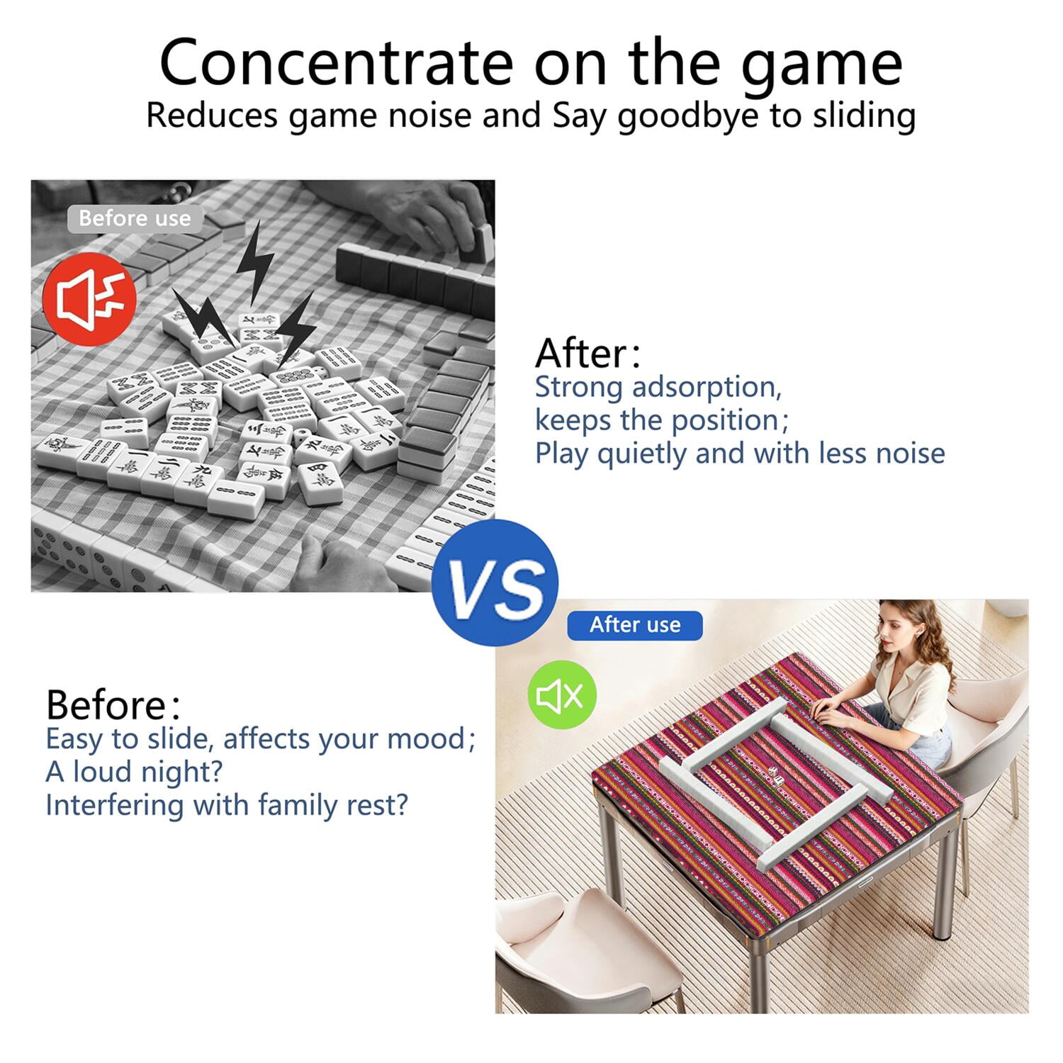 Boho Print Anti-Slip Rubber Game Table Mat 31.5 Inch Square Extra Large Mahjong Pad with Quiet Surface for Playing Tiles Cards and Family Fun