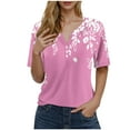 thumbnail image 1 of Blusas de Manga Corta para las Mujeres Impresas Cuello Redondo Casual Top, Blusa de Algodón de Imitación para el Hogar Y Diario, 1 of 5