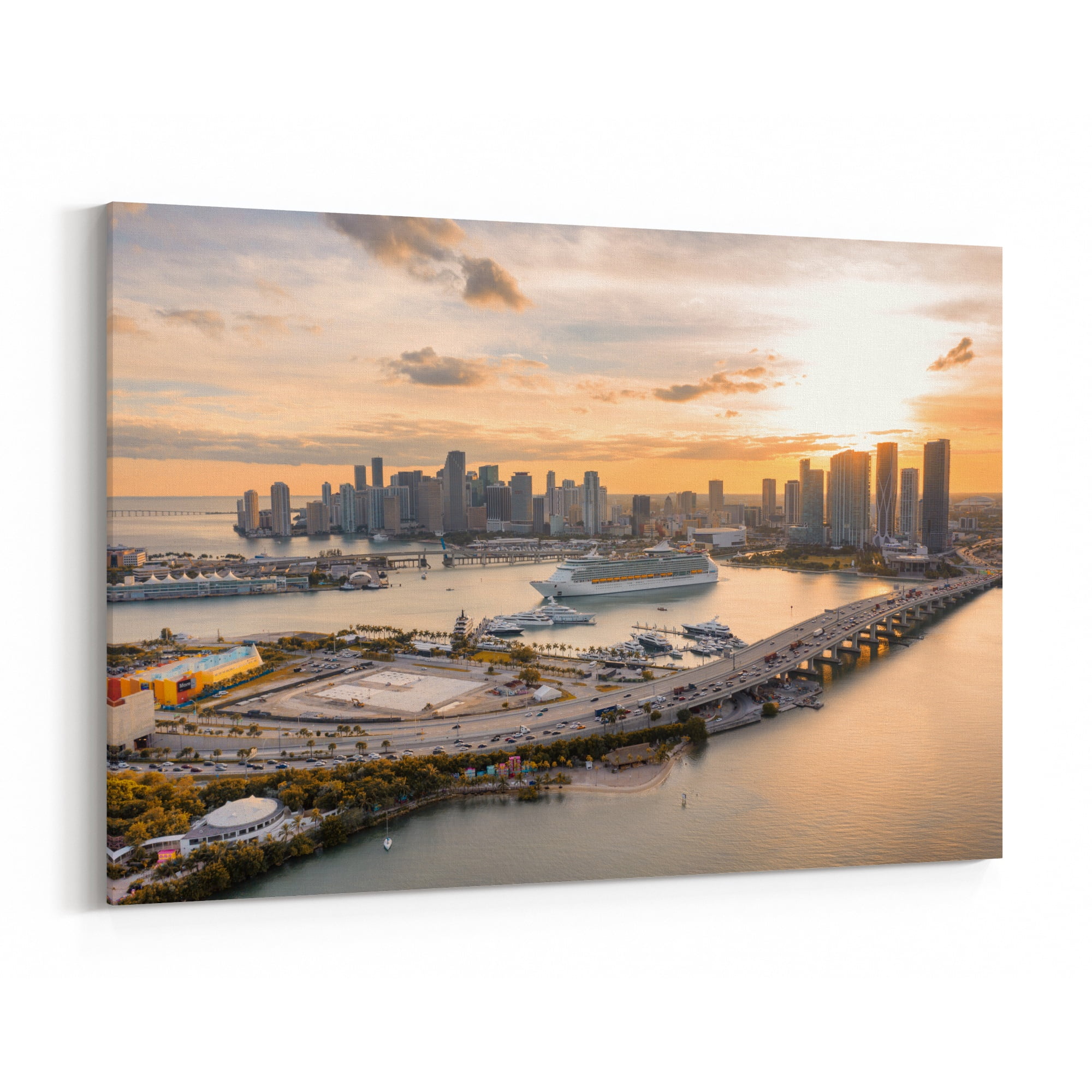 Miami City Florida Sunset MULTI CANVAS WALL ART Framed Panel 