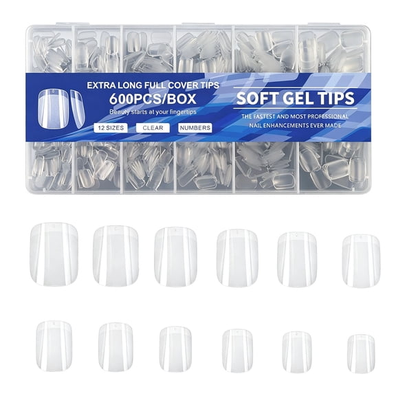 Clear Press On Nail Tips, 600Pcs Soft Sturdy Plastic Fake Nails, DIY Manicure Nail Tips for Home & Salon Nail Art Decorations, Suitable for Women and Girls