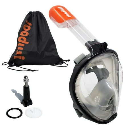 Roadwi 180 Panoramic View Full Face Snorkeling Mask with Gopro Mount & Gym Drawstring Bag Anti-Fog and Anti-Leak Technology (size: