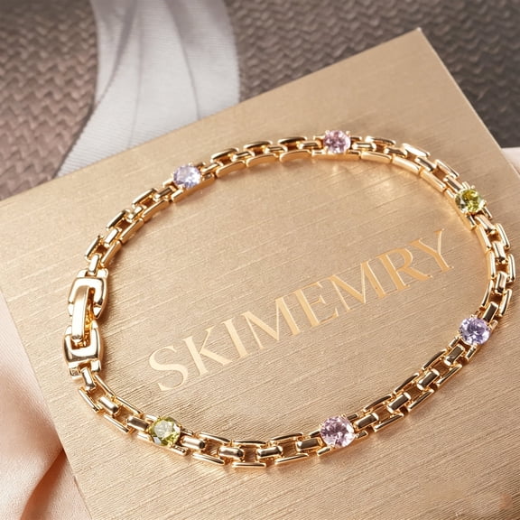 Women’s Luxury Stainless Steel Gold Gemstone Rainbow Bracelet, braceletstack, Party/Daily Versatile Jewelry,matching bracelets
