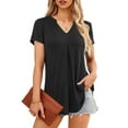 thumbnail image 4 of Fancyglim Women's V Neck Top Short Sleeve Work Pleated Blouses Shirt Black M, 4 of 5