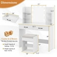 thumbnail image 3 of Costway Makeup Vanity Desk with Lighted Mirror Charging Station 3-Color Dimmable LED Lights White, 3 of 9