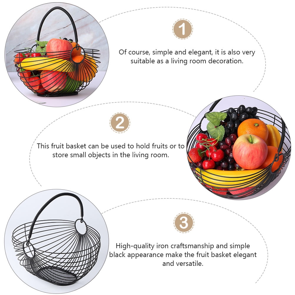 PTOOTP Black Wrought Iron Fruit Basket - Storage Organizer and Elegant Decorative Piece for Living Room