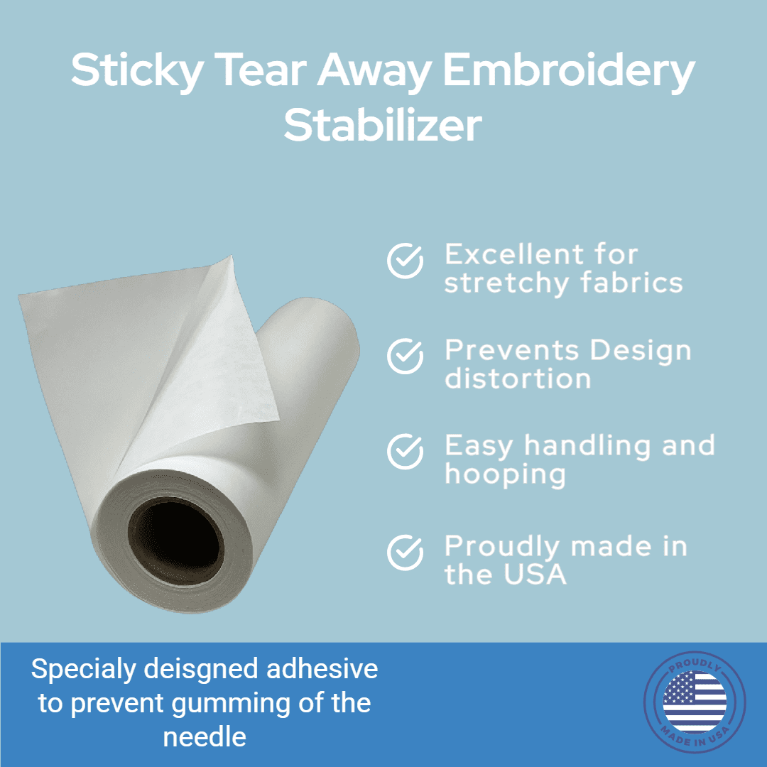 H.B.I. Products Self Adhesive Tear Away Embroidery Stabilizer 12" x 10 Yards for Machine Embroidery - Peel & Stick - Sticky Tear Away