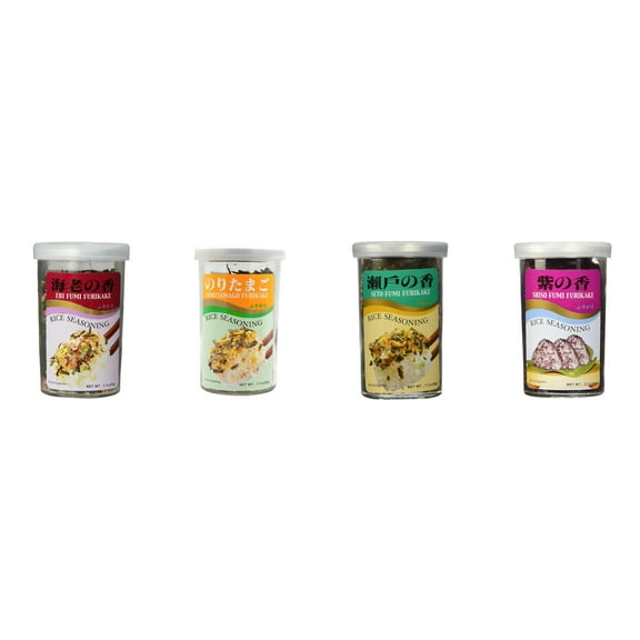 Ajishima JFC Rice Seasoning Fumi Furikake 4 Flavor Mixed Bundle (EBI,Noritamago,Seto,Shiso) Plus NineChef Brand Long Handle Coffee Spoon