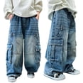 thumbnail image 4 of WELOIJEVBE Jeans For Kids Relaxed Fit Wide Leg Denim Jeans With Pockets Baggy Jeans For Kids Boys Straight Leg Jeans Teen Boys Jeans Size 15-16 Years, 4 of 8