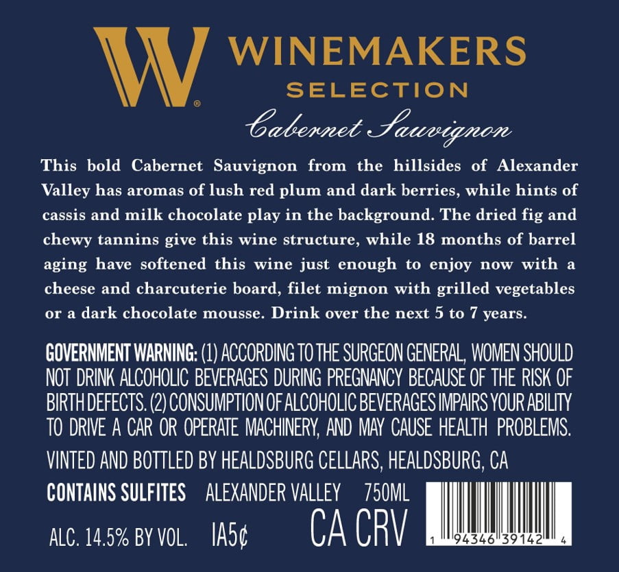 Winemakers Selection Alexander Valley Cabernet Sauvignon Limited, 750ml Glass Bottle, 14.5% ABV