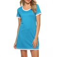 thumbnail image 1 of Nouveau Col Rond Couleur Contraste Coutures Lâches Manches Courtes Robe de Maison Porter Mini-Robe Correspondant Robe de Nuit, 1 of 2