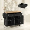 thumbnail image 2 of Kitchen Island Cart with Rubber Wood Top, Rolling Kitchen Island Table with Drawers, Adjustable Shelves, Spice Rack & Towel Rack — Black, 2 of 6
