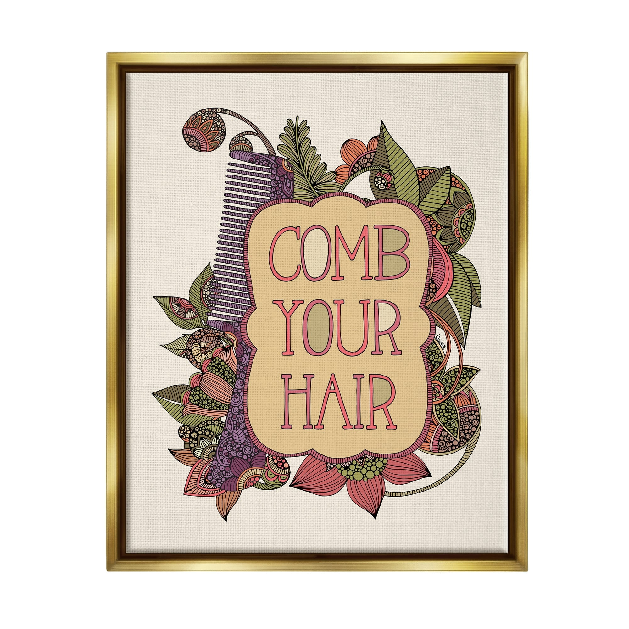 Stupell Industries Comb Your Hair Detailed Botanical Fractal Shapes Graphic Art Metallic Gold Floating Framed Canvas Print Wall Art, Design by Valentina Harper