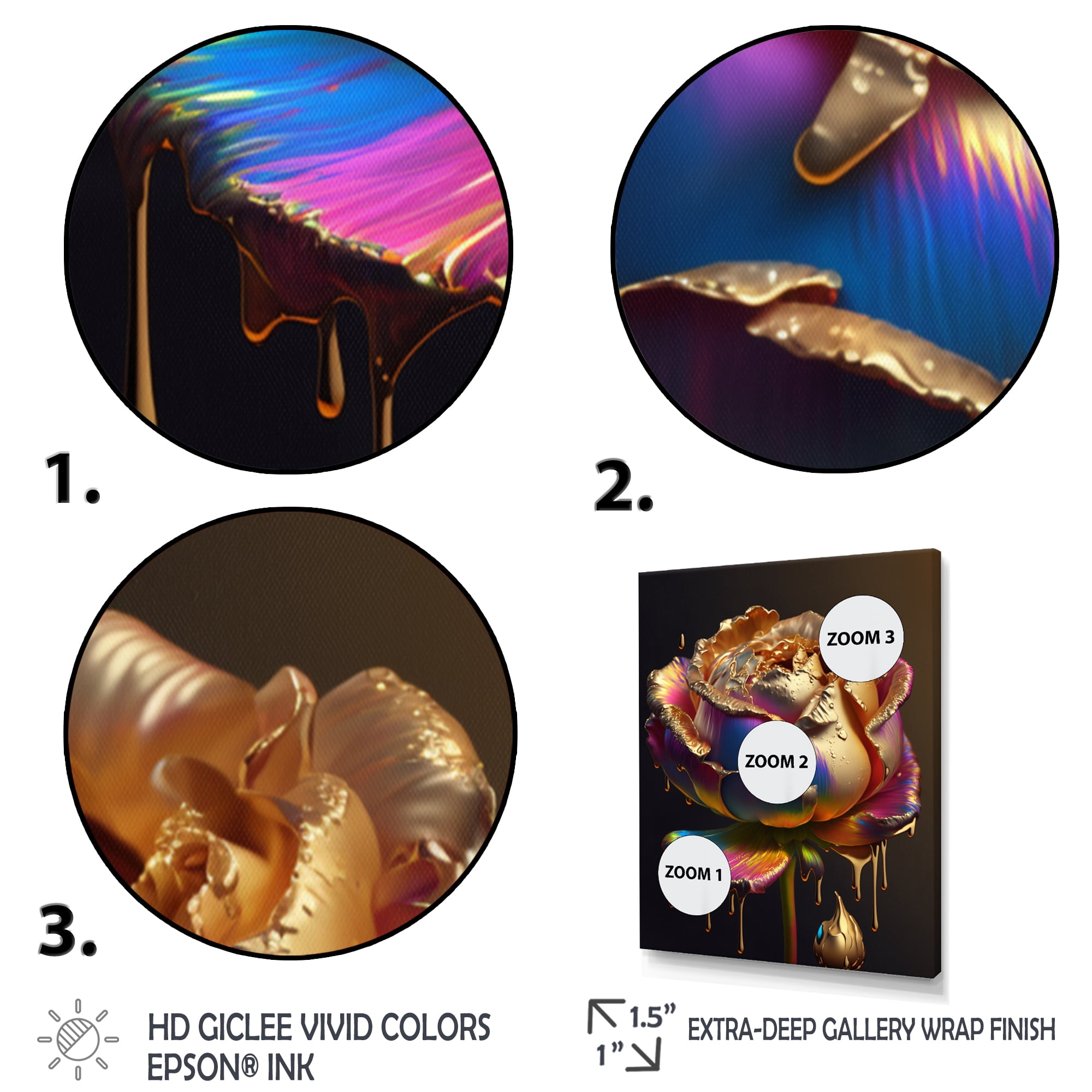 Designart Rainbow Peony Liquid Gold Drips Hyper I Canvas Wall Art