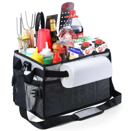

FANGSUN Large Grill and Picnic Caddy with Paper Towel Holder BBQ Organizer for Utensil Plate Condiment Collapsible & Easy Carry Griddle Caddy Must Haves for Outdoor Camper Travel Car RV