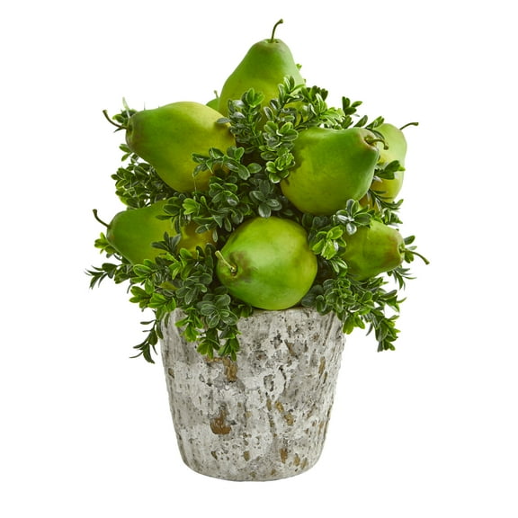 Nearly Natural Pears & Grass Artificial Arrangement in Weather Planter