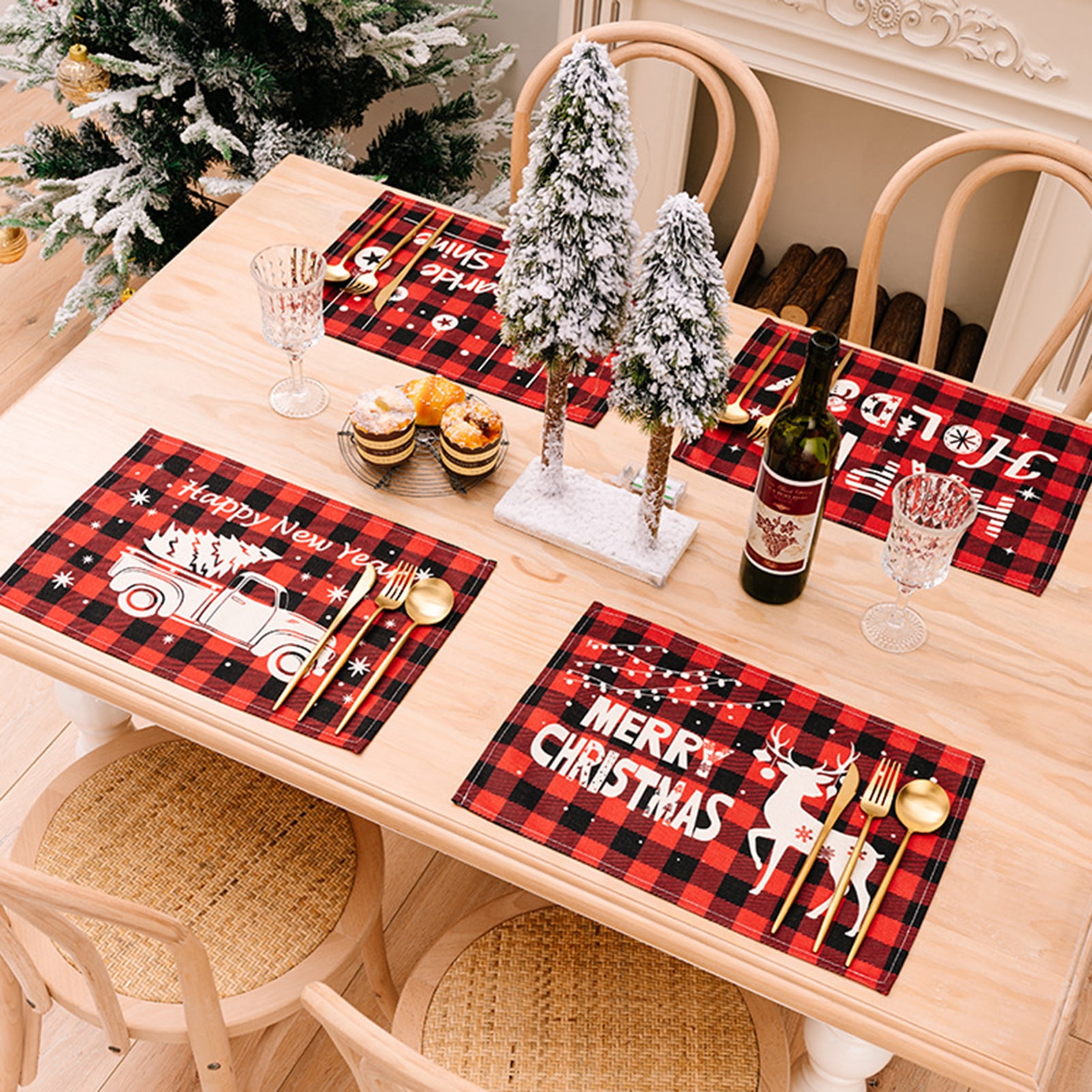 Travelwant 6Packs Buffalo Plaid Placemats Red and Black Buffalo Check Placemats, Reversible