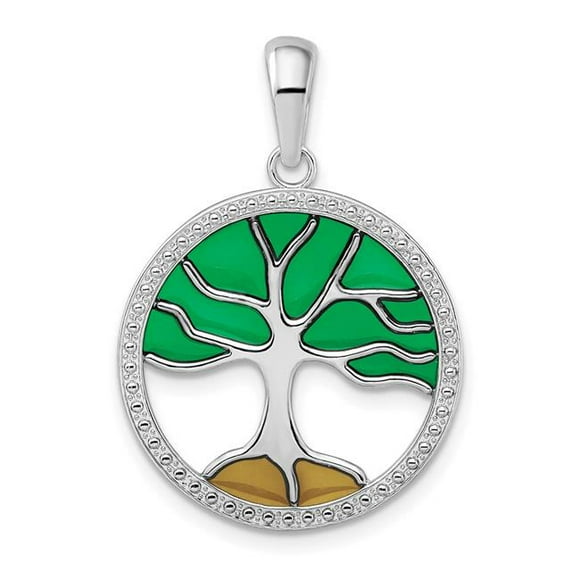 Quality Gold QC9789 Sterling Silver Polished Enameled Tree of Life Pendant