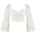 thumbnail image 2 of Women Hollow Out Crop Tops  Bell Sleeve Solid Color Crochet T-Shirts, 2 of 10