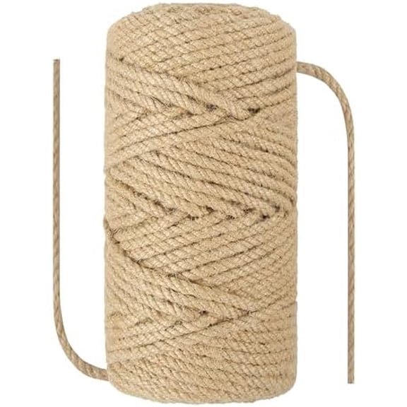 1/4 in (6 mm) X 164 Ft (50 Meters) Natural Sisal Hemp Rope Heavy Duty Thick Twine for Cat Scratcher Post Tree, Garden, Binding, Crafts Packing Material