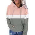 thumbnail image 2 of Jinhomg Fall Winter Casual Sweatshirts for Women 2026 Fashion Color Block Hoodies Casual Cozy Long Sleeve Kangaroo Pocket Sweatshirt with Drawstring Pink S, 2 of 5