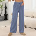 thumbnail image 2 of Pantalon Femme, Couleur Unie Rayé Taille Élastique Jambe Droite, 2 of 9