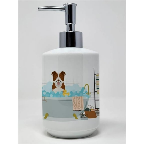 7.25 x 3.5 in. Red & White Border Collie Ceramic Soap Dispenser