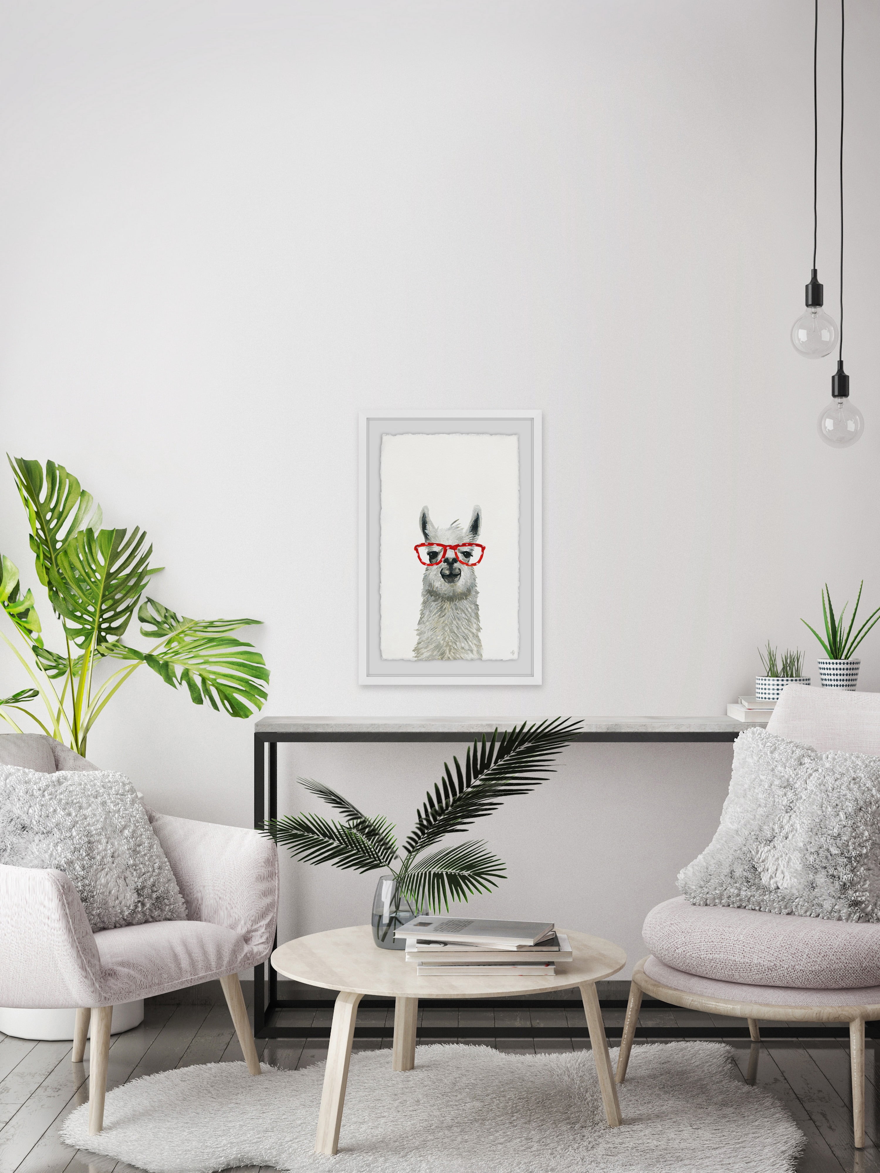 Red Trendy Llama Framed Painting Print