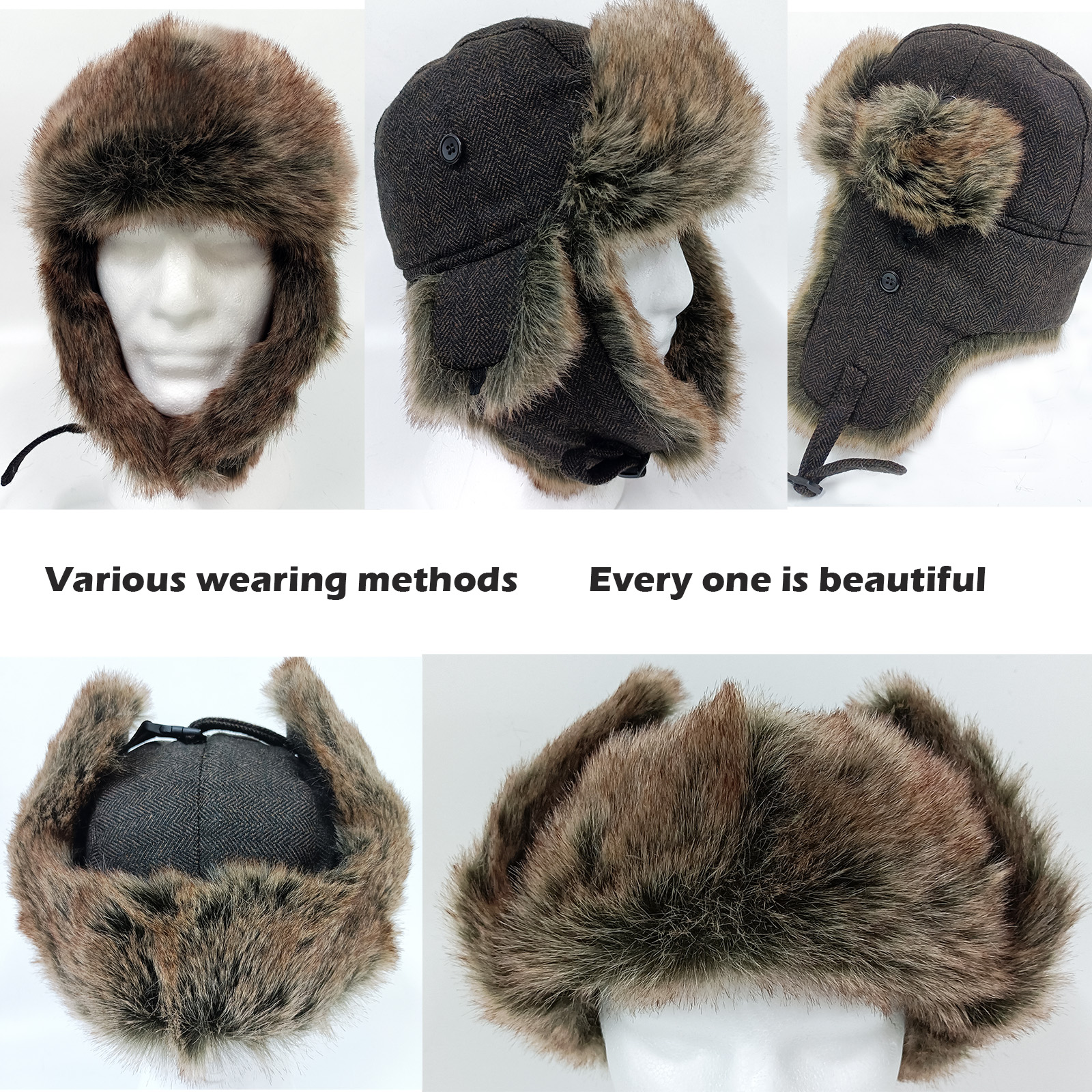 HEYANN Winter Trapper hat,Russian Ushanka Plaid Faux Fur Fuzzy for Men Women with Ear Flaps Eskimo Soviet Pilot Hat