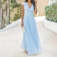 thumbnail image 2 of Usmixi Summer Dresses for Women Casual Ruffle Sleeve Empire Waist Wedding Guest A Line Maxi Dresses 2023 Sleeveless V-Neck Solid Long Formal Dress Sky Blue XXL, 2 of 7