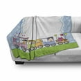 thumbnail image 3 of Party Soft Flannel Fleece Throw Blanket, Locomotive Train with Children and Surprise Present Boxes Retro Polka Dots, Cozy Plush for Indoor and Outdoor Use, 60" x 80", Multicolor, by Ambesonne, 3 of 6