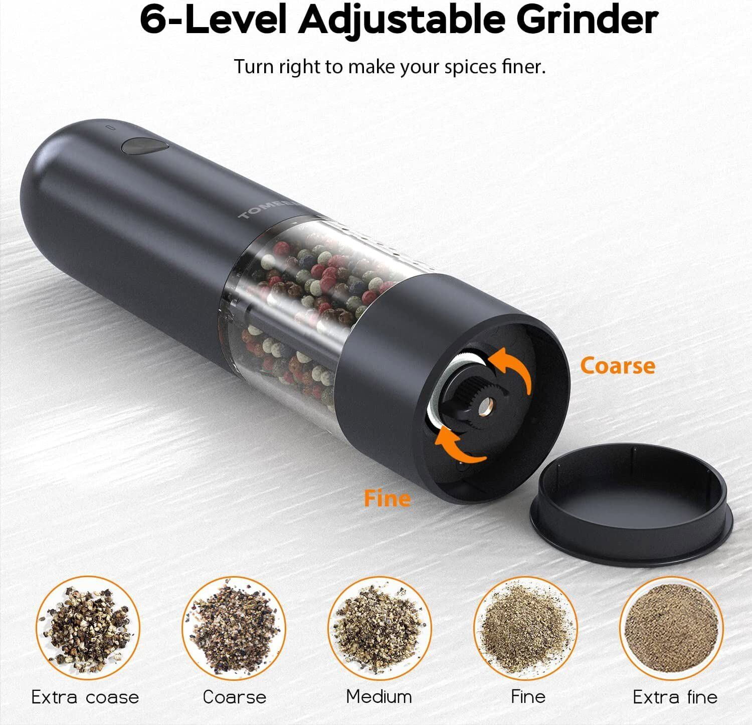 Upgraded Larger Capacity] Electric Salt and Pepper Grinder Set - USB –  TOMEEM
