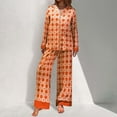 thumbnail image 2 of Wang6 Women's Satin Silk Pajamas Sets Soft 2 Piece Long Sleeve Pjs Sets V Neck Button Shirts Wide Leg Pants Ladies Loose Fit Floral Printed Sleepwear Lounge Sets Orange1 XL, 2 of 7