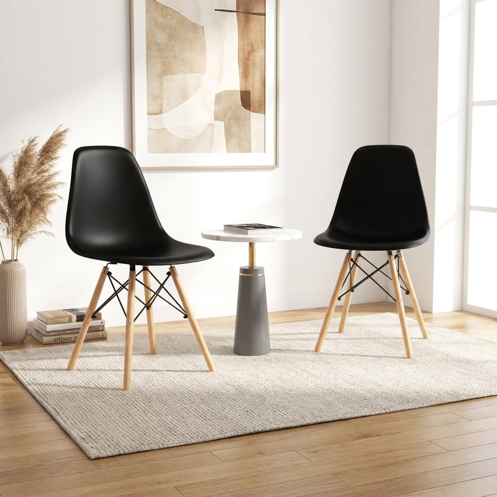 Furnibear 4 Pieces Modern Armless Dining Chair Set with Wood Legs for Kitchen Dining Room Living Room Home, Black
