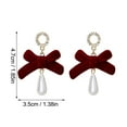 thumbnail image 3 of SUSHANG Bow Tassel Earrings Red Vintage Flocked Bowknot Fringe Earrings Christmas Wine Red Hair Pearl Earrings Drop Earrings Fringe Earrings, 3 of 8