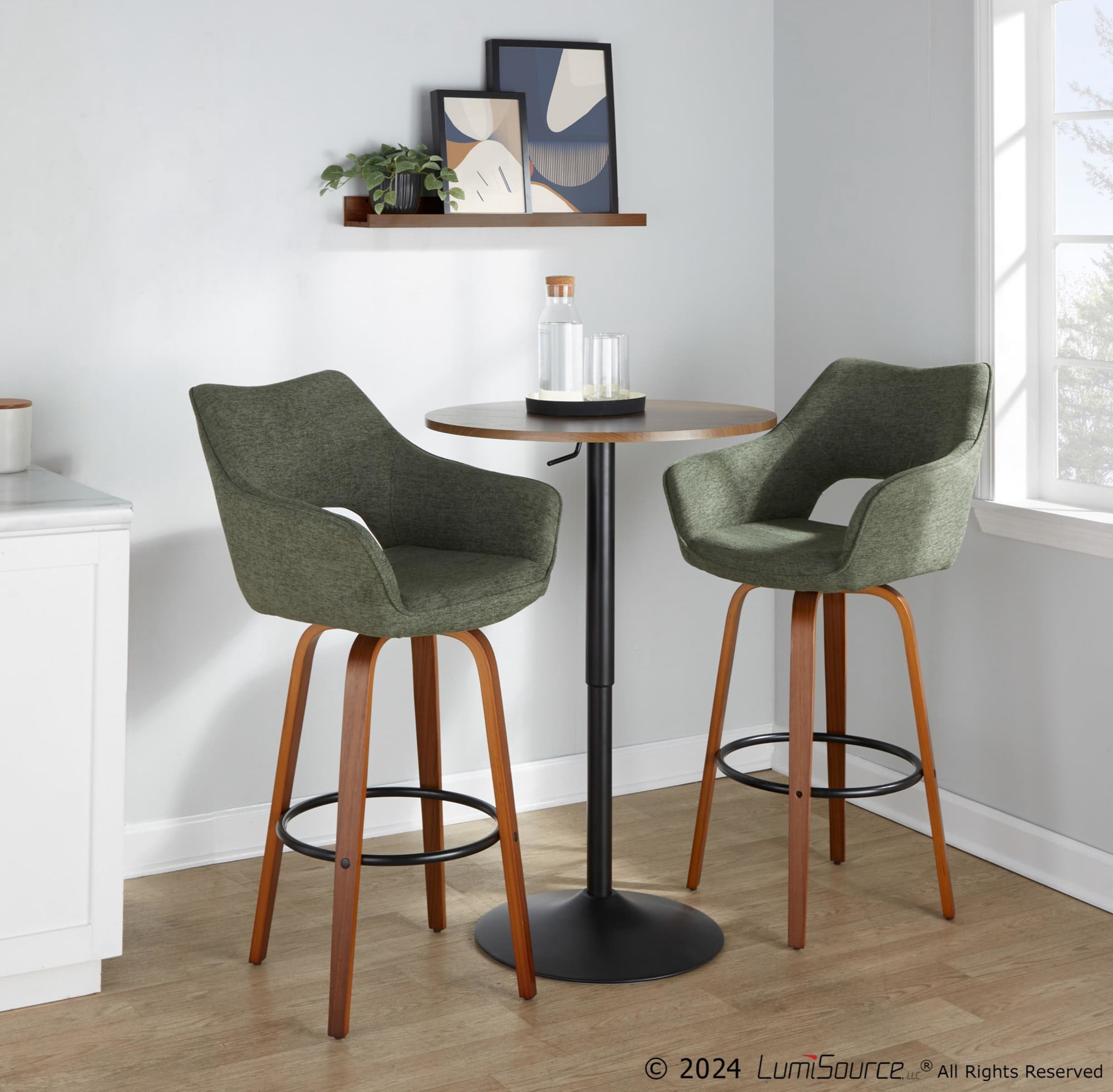 Mustang 30" Fixed-Height Barstool Set of 2, Bar Stools Swivel, Bar Chairs, Swivel Bar Stools Set of 2 with Back, Bar Stools for Kitchen Island (Green Fabric)