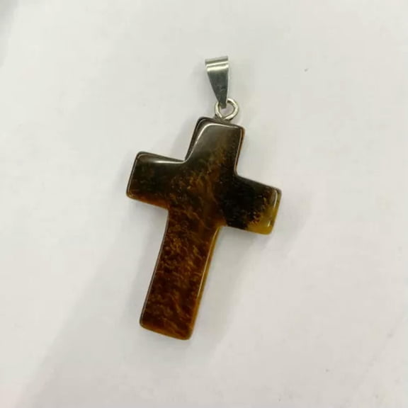 HOOUN Charm Healing Crystal Cross Stone Pedant Rope Necklace Jewelry Making Prayer -Tiger Eye