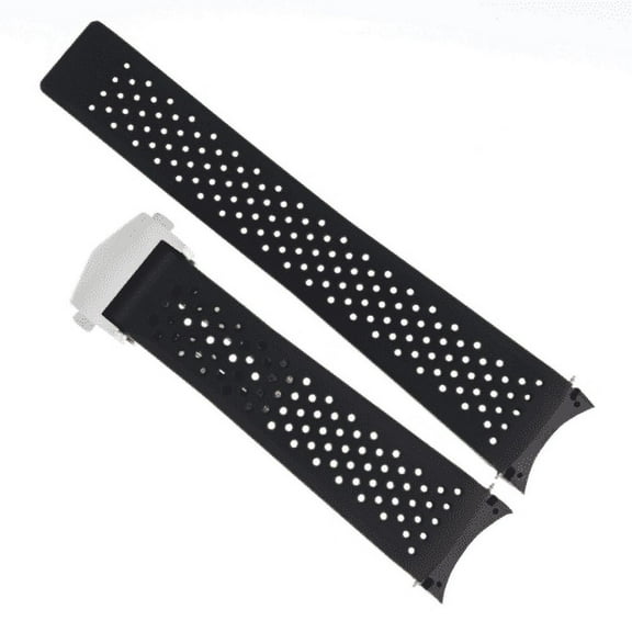 22MM RUBBER WATCH STRAP BAND DEPLOY BUCKLE FOR TAG HEUER AQUARACER F1 BLACK