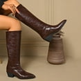 thumbnail image 5 of Viluyesy Womens Western Boots, Pointed Toe Faux PU Leather Chunky Heels Wide Calf Knee High Boots Brown US7, 5 of 8
