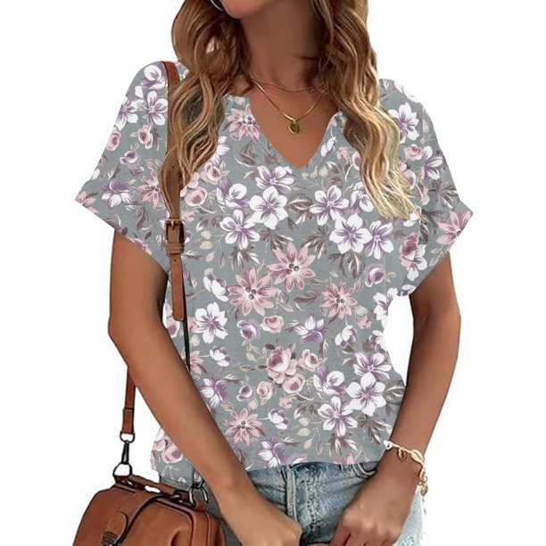 Fiudx Camisetas para Mujer Camiseta Holgada Informal de Manga Corta con Cuello En V a Cuadros para Mujer