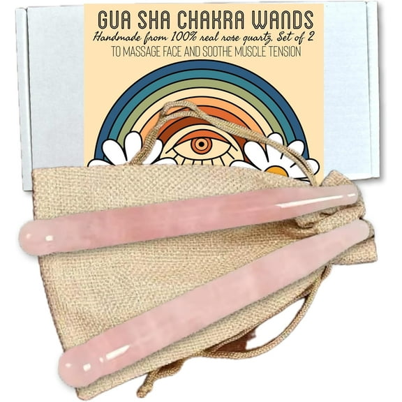 Gua Sha Chakra Wands by This Hippie Girl, Accupressure Massage Wand for Facials, Myofascial Release for Facial Pain, Facial Muscle Lifting, Facial Trigger Points, Rose Quartz Facial Tool