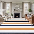 thumbnail image 2 of Burnt Orange Navy Blue Striped Large Area Rugs for Bedroom Living Room, Soft Non Slip Carpet Bedside Rug, Farmhouse Stripe Art Rectangular Floor Cover Kitchen Accent Rug 5'x8' for Dining Room/Office, 2 of 9