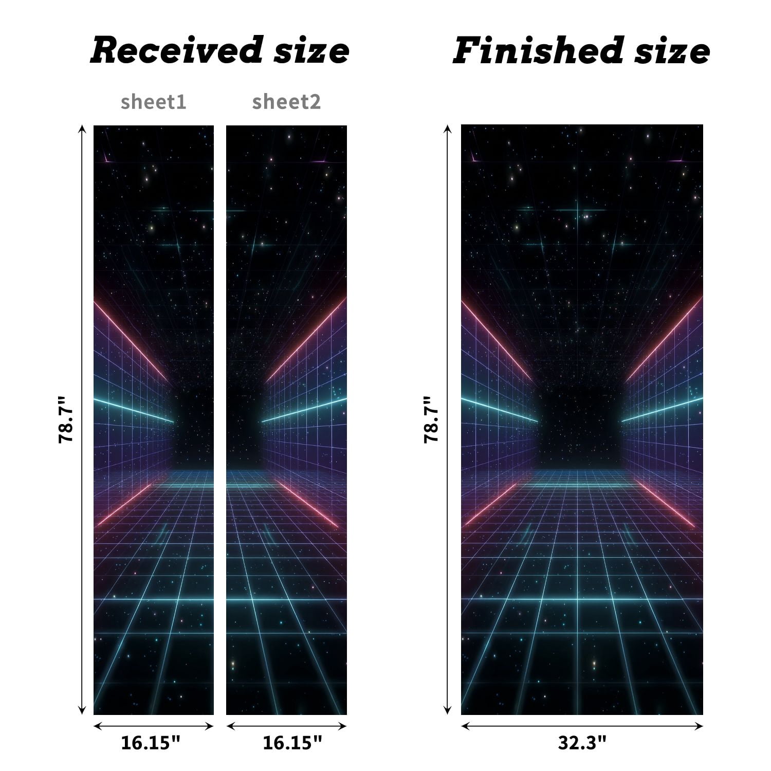 Self Adhesive Vinyl Refrigerator Wrap Set Vaporwave retro Abstract grid tunnel Door Mural Removable Fridge Sticker Peel and Stick&nbsp;Full Door Cover Decal Kitchen Bar Decor