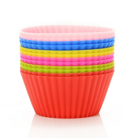 12pcs Baking Mini Muffin Cups Reusable Silicone Cupcake Molds Small Baking Cups Truffle Cake Pan Set Nonstick in 6 Colors Silicone Cupcake