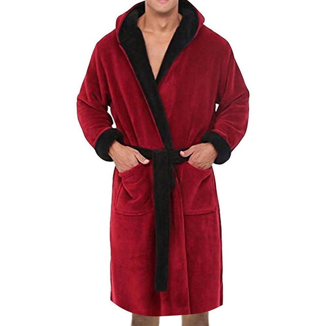 Peignoir à Capuche pour Homme en Molleton Doux, Robe de Chambre, Patchwork, Vêtement de Nuit