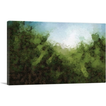 ARTCANVAS Green Forest Blue Skies Modern Canvas Art Print - Size: 26" x 18" (0.75" Deep)