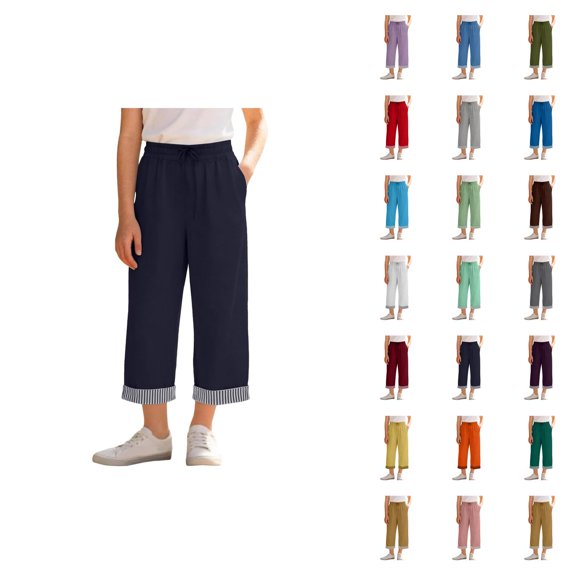 Girls High Waist Like Striped Culottes Casual Summer Pants With And Pockets Comfortable Straight Leg Cropped Wide Leg Trousers For Kids