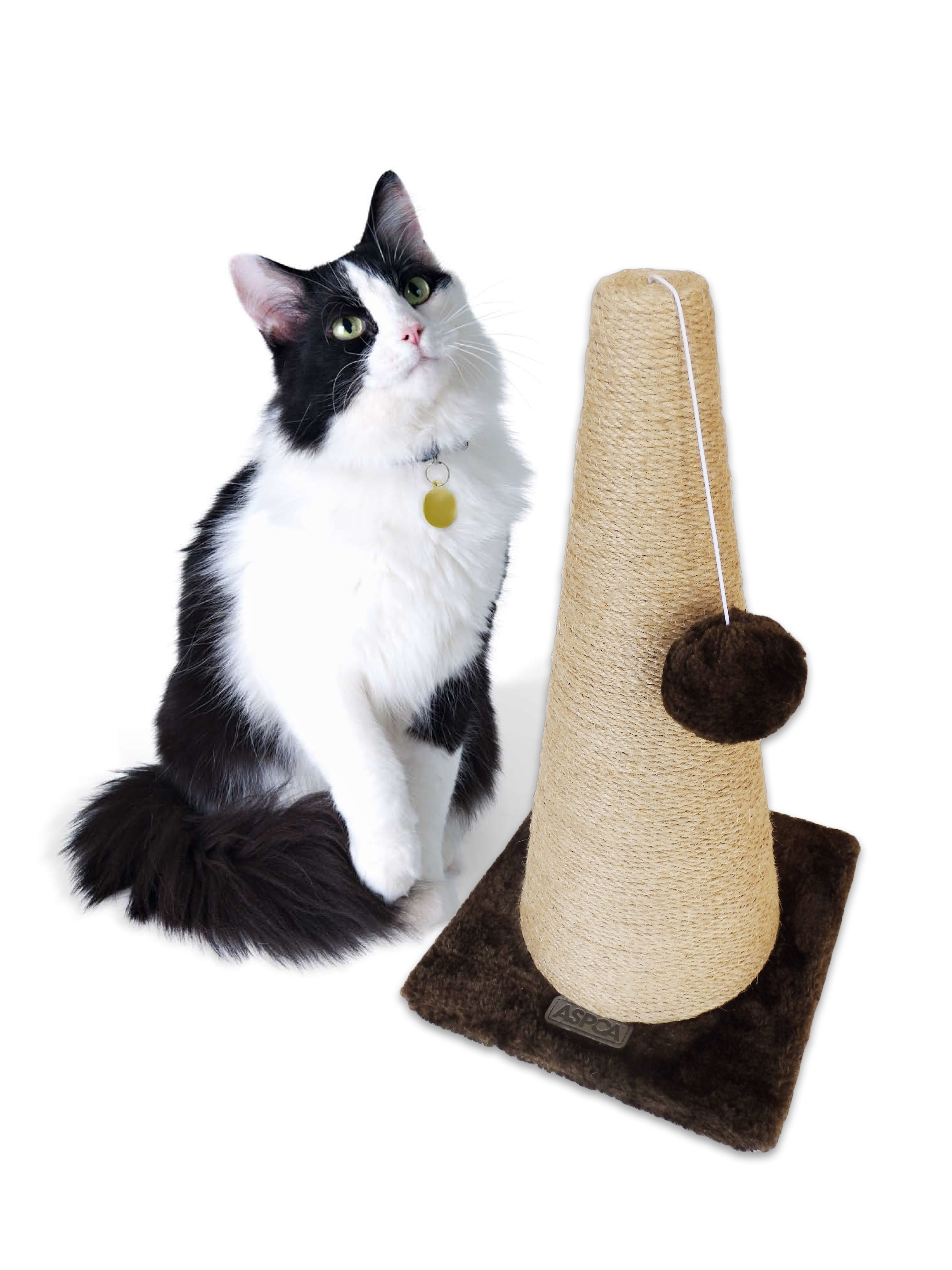Carpet and Sisal ASPCA CAS2003BROWN Cat Scratching Post Cone with Toy Brown 