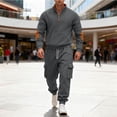 thumbnail image 2 of RYDCOT Men's 2 Piece Outfits Long Sleeve Pocket 1/4 Zipper Polo Sweatshirt and Cargo Sweatpants Tracksuit Set Dark Gray, 2 of 9