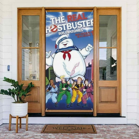 Ghostbusters Stay-Puft Door Cover Decorated Banner Tapestry Home Decoration Holiday Party Supplies Door Banner Porch Sign Banner 72.8 x 35.4 Inch