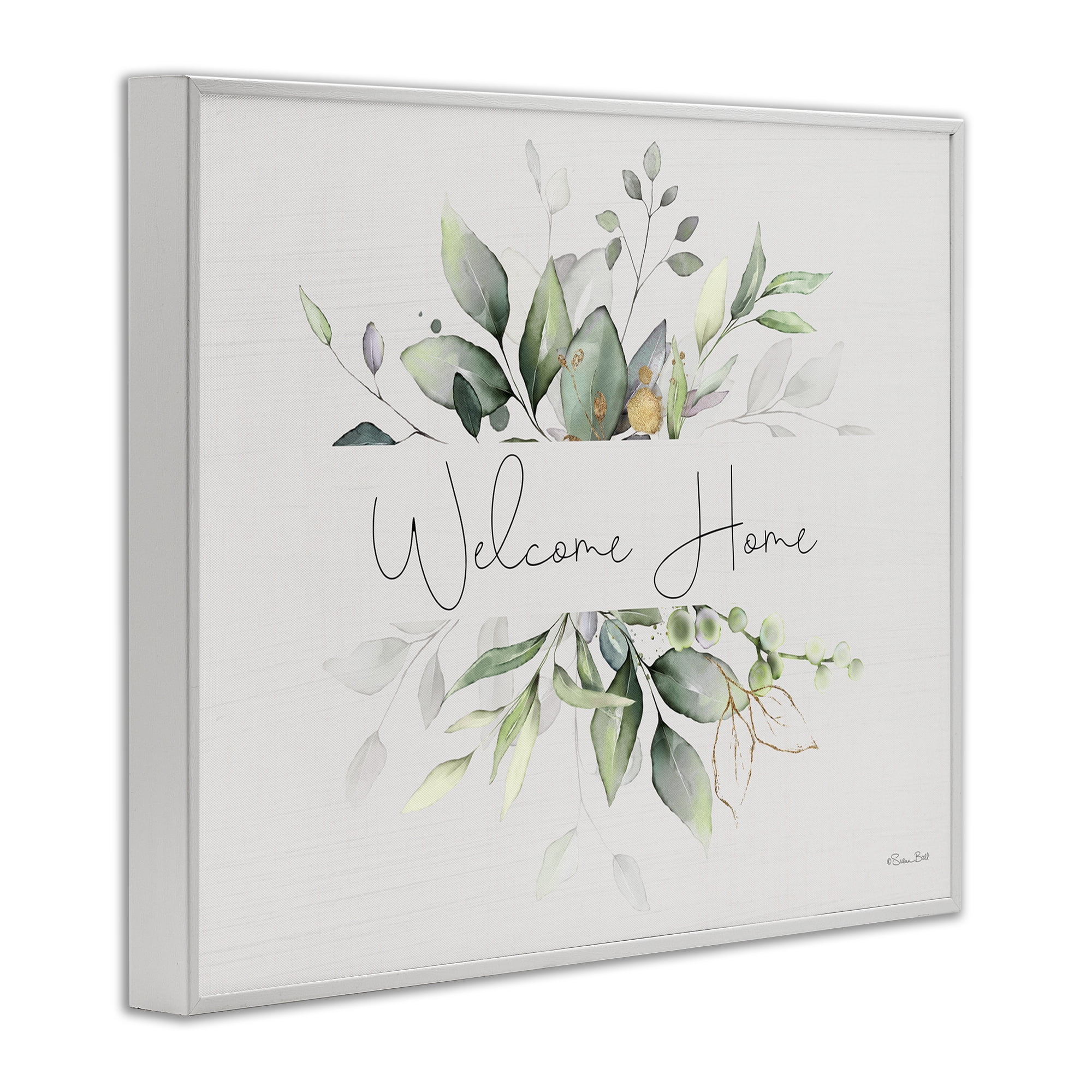 Stupell Industries Soft Leaves Welcome Botanical & Floral Painting White Framed Art Print Wall Art, 30 x 24